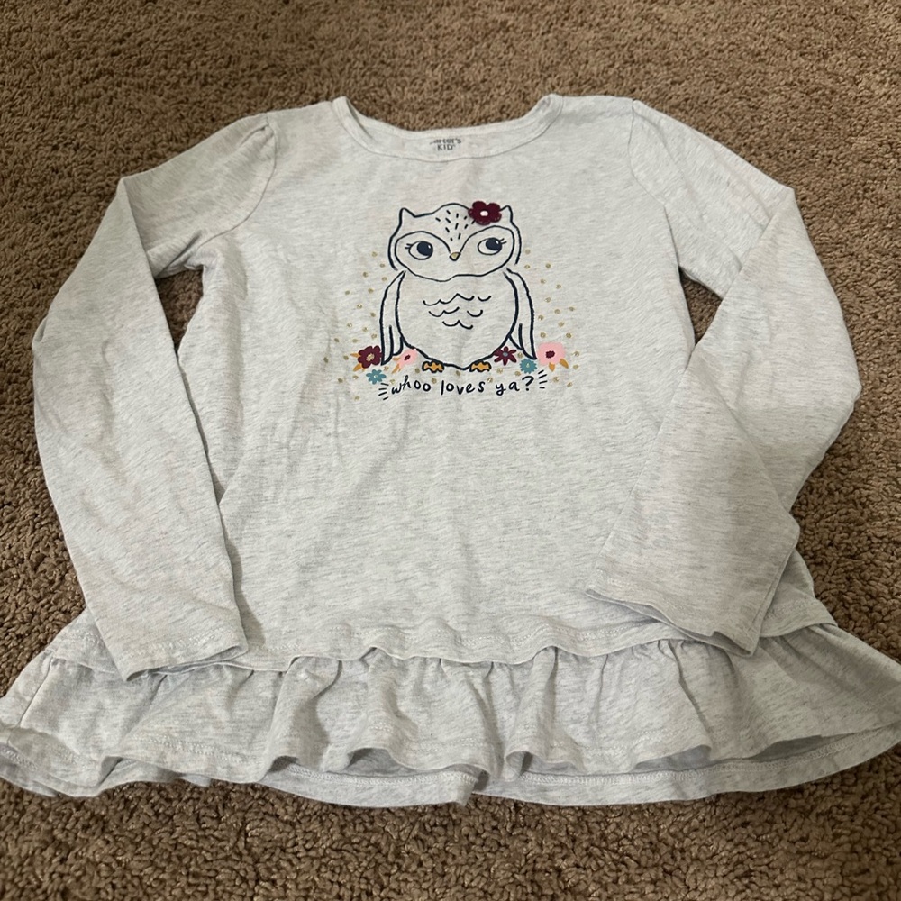 Carter's Light Gray Owl Long Sleeve Top